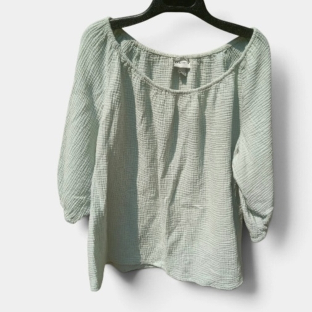 Gauzy Cotton Top Light Sage Green Women's Size 1X